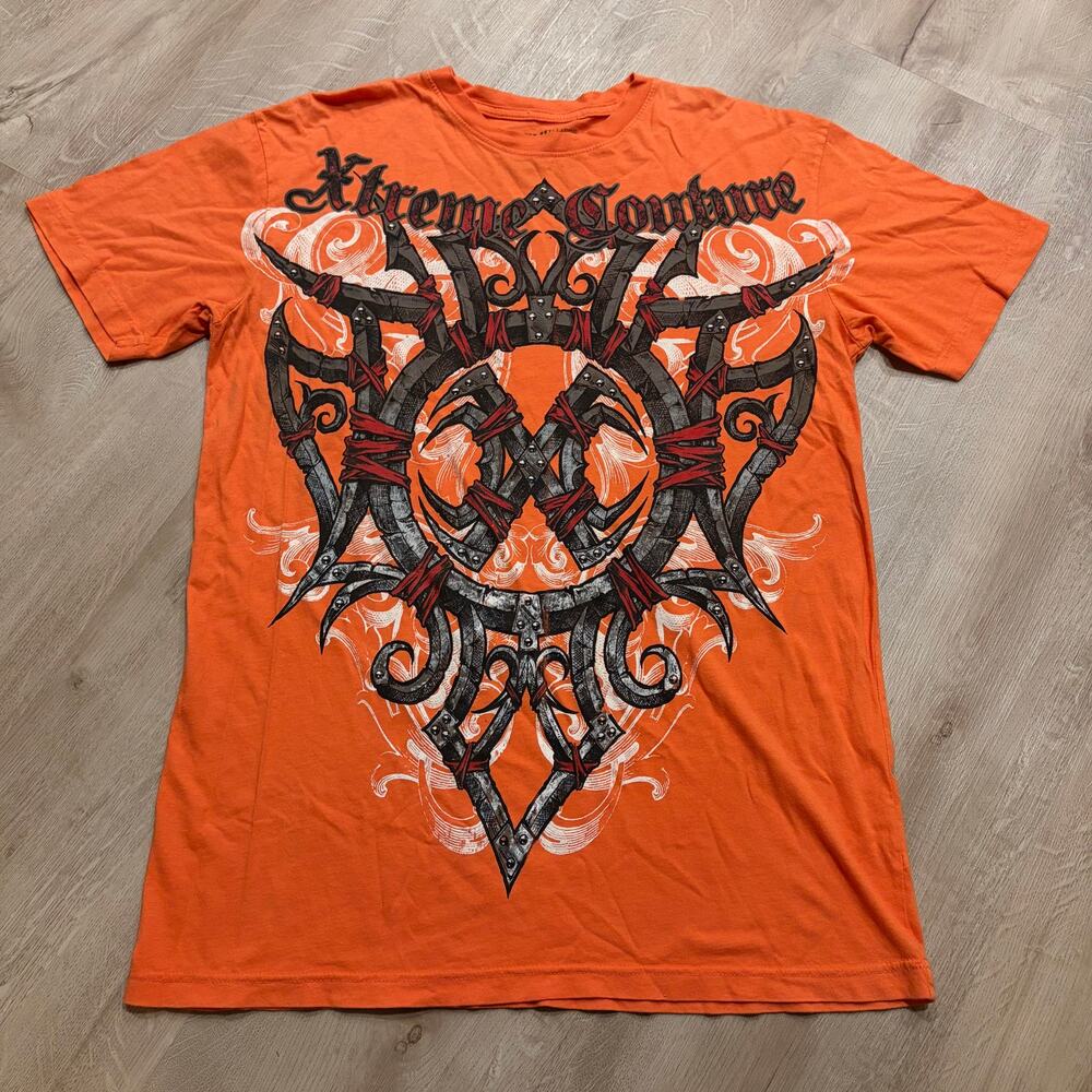 Vintage Y2K Xtreme Couture Affliction T-Shirt Men's Large Orange MMA Goth Grunge